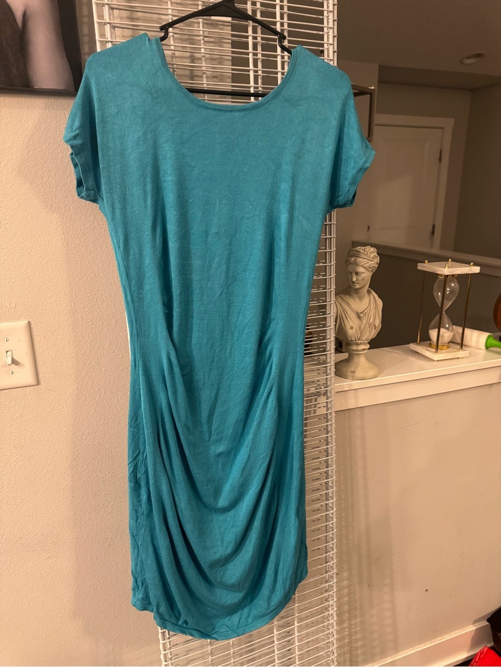 Express Teal Midi Draped Short-Sleeve Dress